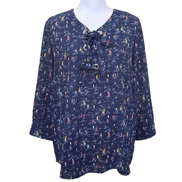 The Limited blue sailboat tunic, large, classic, nautical, seaside, Americana - Picture 1 of 7